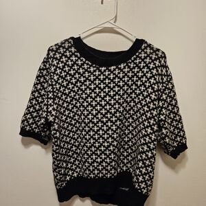Black and White Patterned Knit Sweater